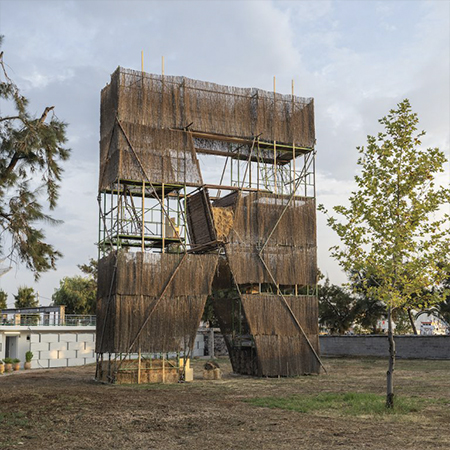 MYSTERY 22 | Straw falling on concrete floors  Thighs of Demeter, 2022 2,5 x 8,2 x 12 m Installation view Old Olive Mill -023 Eleusis European Capital of Culture