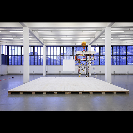 How to build democracy making rhetorical comments (after Klucis' design for propaganda kiosk, 
screen and loudspeaker platform, 1922),  6.60 m x 4.50 m x 7.76 m 2009 Installation View Kunstverein in Hamburg