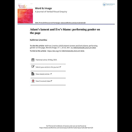 Kallirroe Linardou (2025), Adam’s lament and Eve’s blame: performing gender on the page, Word & Image, 41:1, 24-33, DOI: 10.1080/02666286.2024.2413836