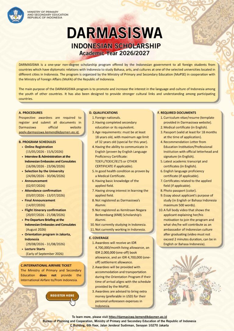 Προκήρυξη για την Υποτροφία  DARMASISWA Scholarship Program της Ινδονησίας